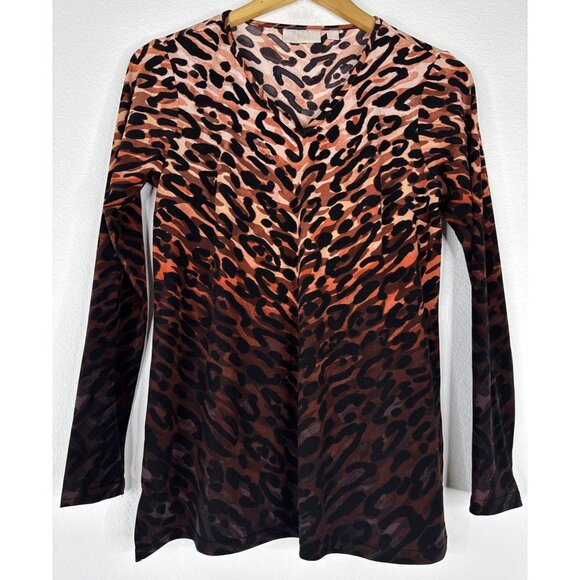 Belle By Kim‎ Gravel Animal Print Knit Top Size XXS Long Sleeve NEW - Picture 1 of 11